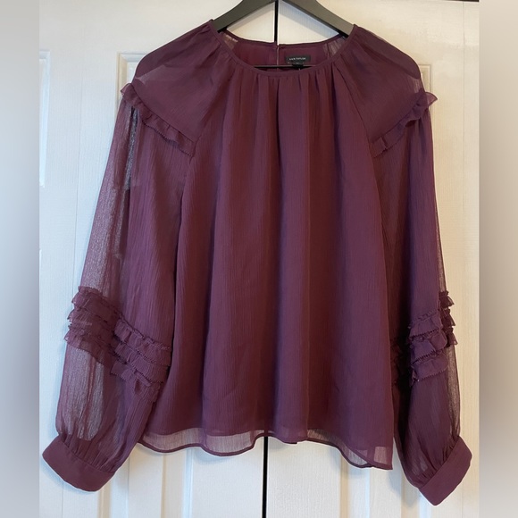 Ann Taylor Burgundy Ruffle Sleeve Top - Picture 3 of 5